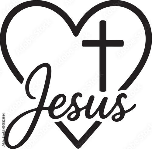 Jesus Christ in a Heart Shape with a Cross