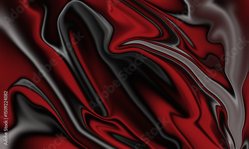 Abstract Red Black Silk Fabric, Smooth Surface, Elegant Folds, Soft Light, Texture