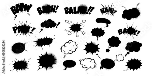 Collection of Comic Book Speech Bubbles and Sound Effects Vector Graphics