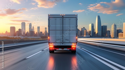 Freight Truck Expediting Cargo Across Urban Landscape at Blazing Speeds