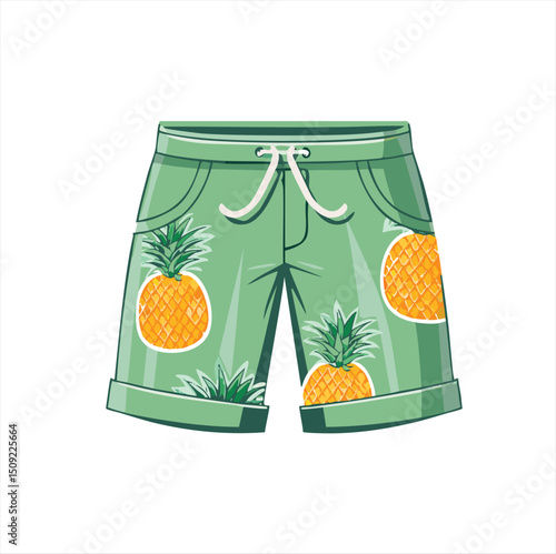 Mens green pineapple print summer shorts casual wear