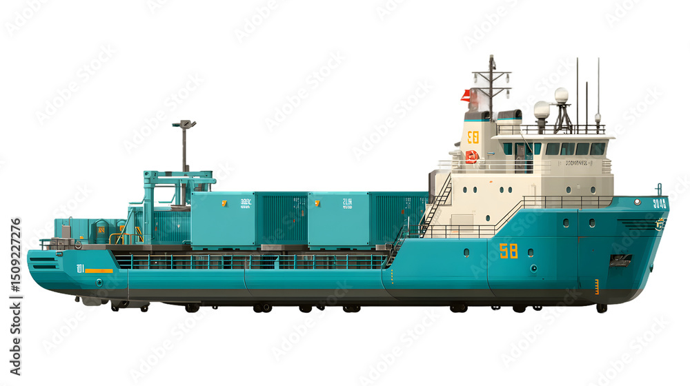 Fototapeta premium A teal cargo ship with containers on deck industrial maritime vessel illustration