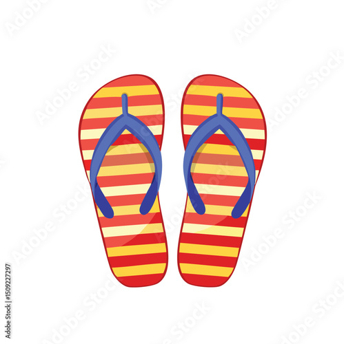 Red and yellow striped flip flops summer beach sandals