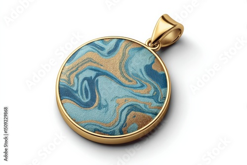 Luxury gold pendant featuring a captivating abstract marble design. Teal and gold hues create a sophisticated look. Perfect for jewelry ads or lifestyle blogs.