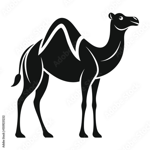 Stylized black silhouette of a dromedary camel