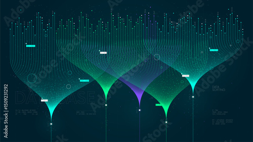 Vector visualization information stream analysis, machine data sorting, Big data technology and network analyzing, AI deep learning machine learning algorithm technology for artificial intelligence