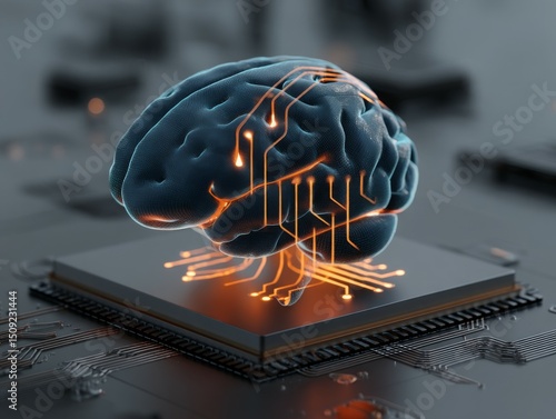 Image for an article about AI workshops, brain icon, digital, education