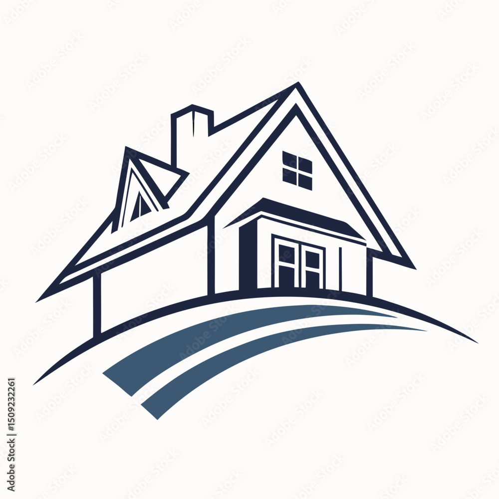 Elegant Home Logo Design with Curved Landscape for Real Estate Business Elegant Home Logo Design with Curved Landscape for Real Estate Business
