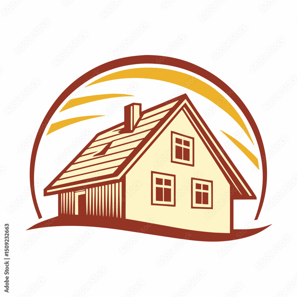 Charming House Illustration with Sunset Background Charming House Illustration with Sunset Background