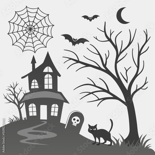 set of silhouettes for halloween design on white background simple detailed traced