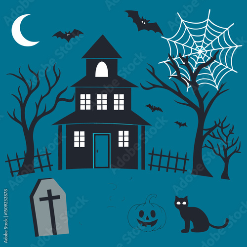 set of silhouettes for halloween design on white background simple detailed traced