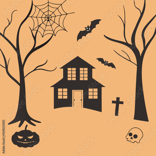 set of silhouettes for halloween design on white background simple detailed traced
