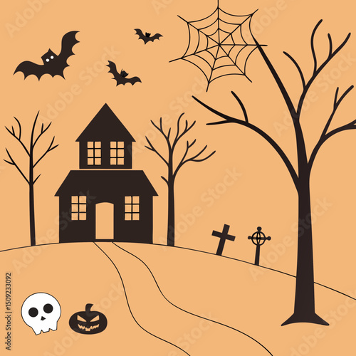 set of silhouettes for halloween design on white background simple detailed traced
