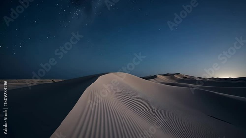 Sand dunes in moonlight, deserted desert red hills at night sky. AI Generative