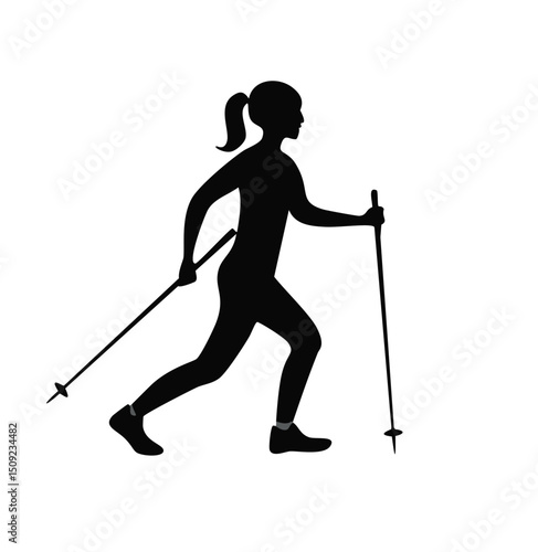 Woman nordic walking silhouette active outdoors fitness