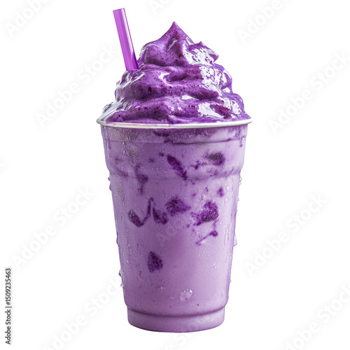 Ube Purple Ice Blended Drink Vibrant Color  isolated on a transparent background