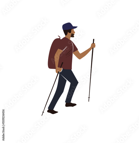 Man hiking with backpack and trekking poles