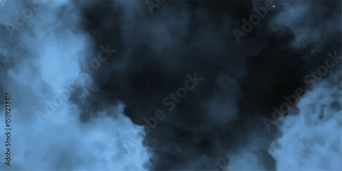 Abstract blue misty fog on isolated black background. Smoke stage studio. Texture overlays.grunge texture. copy space.Creating Perfect Fog Effect for Artistic and Creative Projects.
