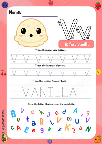 Back to school fruit themed vector design card with cute fruits and handwritten ABC letters
