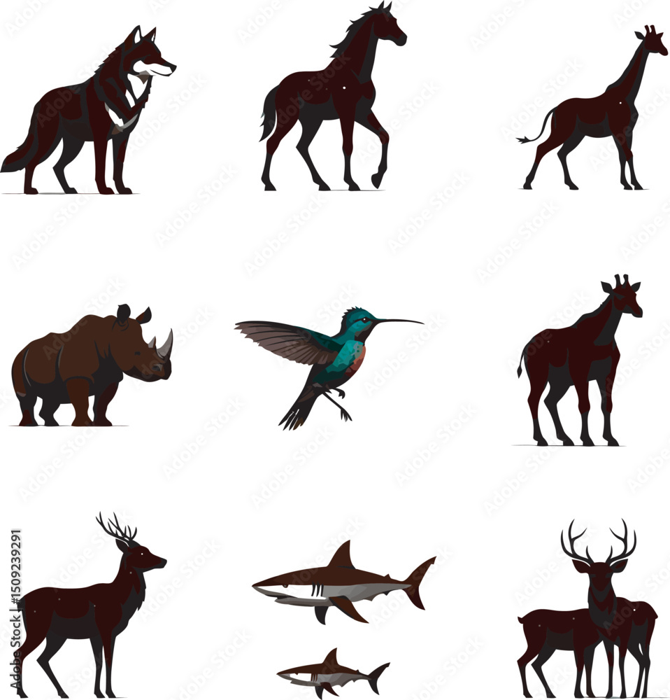 Fototapeta premium Animals Collection Vector and Clipart Illustrations Silhouette 