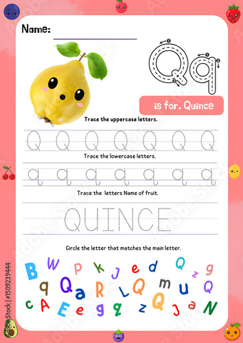 Back to school fruit themed vector design card with cute fruits and handwritten ABC letters