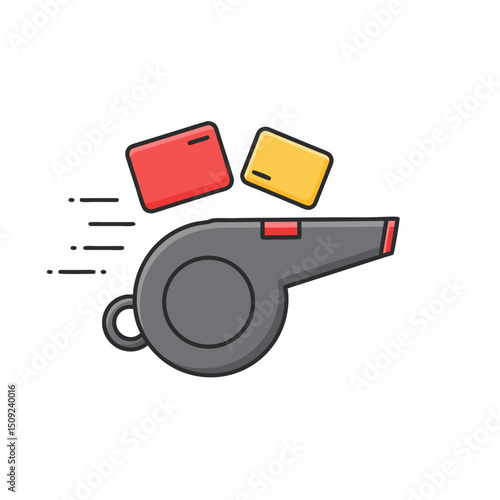 Whistle with red and yellow cards in motion illustration  