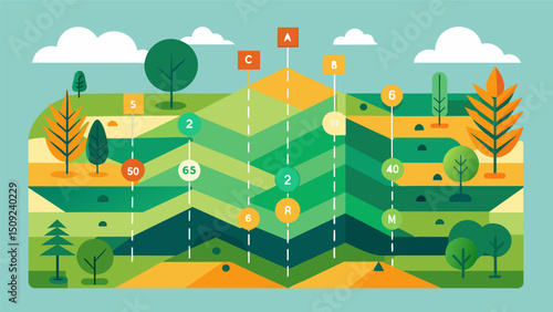 A detailed map indicating the pH levels of different sections of a field guiding farmers to make adjustments and achieve balanced soil conditions for optimal plant growth.. Vector illustration