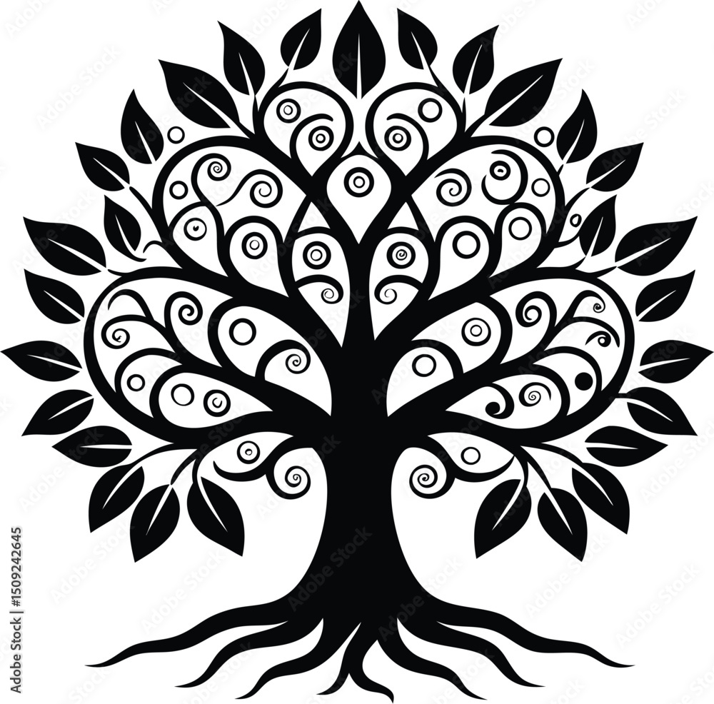 Obraz premium tree of life, silhouette roots, swirling branches 
