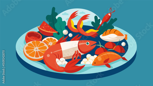 A decadent platter of Chilean seafood a celebration of the oceans bounty and Chilean culinary expertise.. Vector illustration
