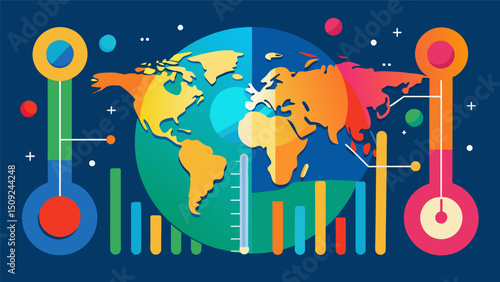 A colorful chart plotted with precise measurements and intricate data points showcasing the shifting temperature patterns across the globe.. Vector illustration