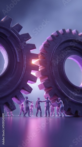 Teamwork and Collaboration: Diverse Professionals Bridge Gap with Shared Vision and Unity in a Futuristic Business Environment.