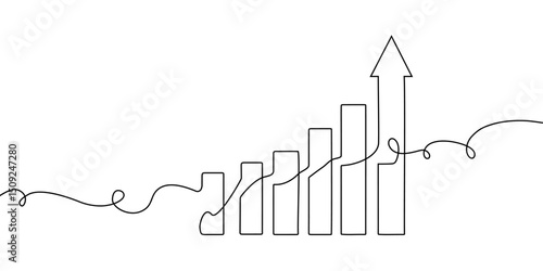 Line money one continuous finance art graph financial icon coin single. Growth one line money chart sketch cash concept hand investment business arrow vector drawing bank doodle background lineart bag