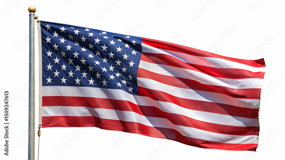 Fototapeta premium American Flag Majestic Waves of Patriotism on white background
