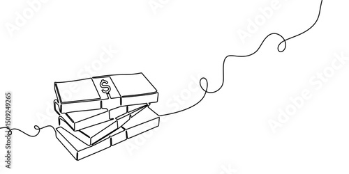 Line money one continuous finance art graph financial icon coin single. Growth one line money chart sketch cash concept hand investment business arrow vector drawing bank doodle background lineart bag