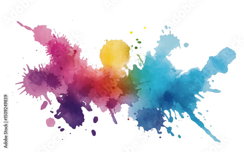 Abstract watercolor splash splatter stain brush and colorful strokes on white background. Modern vibrant aquarelle spot. Rainbow trendy isolated design on white. Element.Vector watercolor illustration