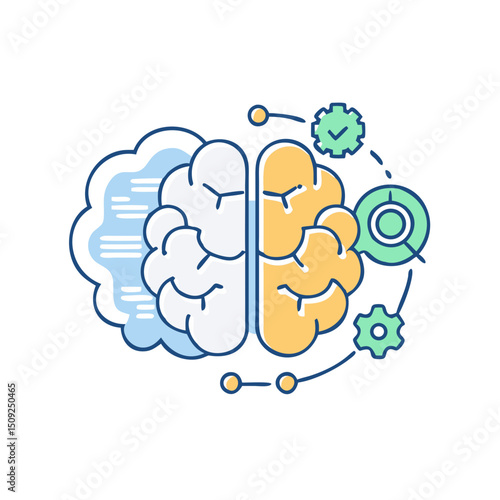 Brain and gears, symbol of cognition and innovation.