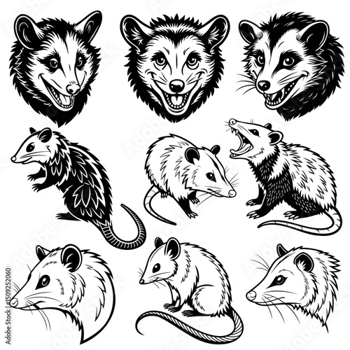 
set of vector portraits of possum