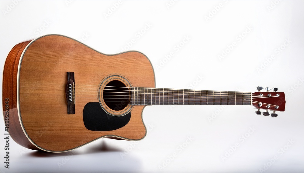Obraz premium a classic acoustic guitar with a wooden finish isolated on white background