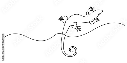 One continuous line drawing of lizard vector illustration. Unravel the secrets of their scaly skin, minimalist concept style, A realistic lizard drawn with a single continuous line Chameleon.