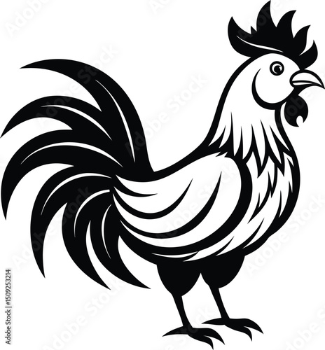  rooster silhouette, raised tail, farm bird
