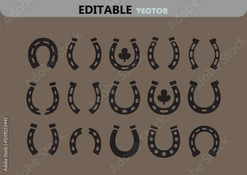 Collection of Horseshoe Vector Icons in Various Styles and Configurations