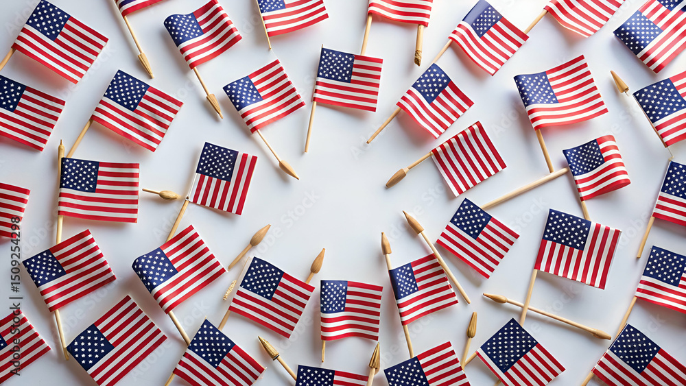 Patriotic American Flags A Festive Background for Independence Day on white background Patriotic American Flags A Festive Background for Independence Day on white background