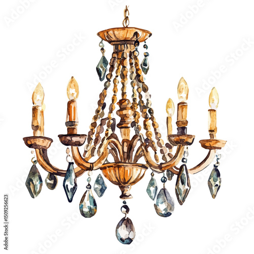 Pendant Chandelier, watercolor painting vector, high quality, isolated on a white background.