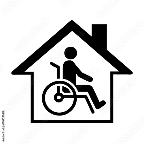 Accessible home design for disabled person in wheelchair vector icon illustration symbol for assistance services on transparent background