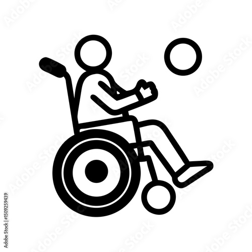 Person in wheelchair playing with ball vector icon design for disability and accessibility resources and graphics on transparent background