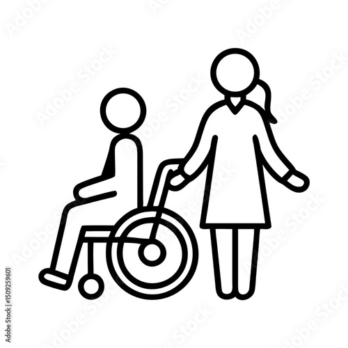 Wheelchair assistance patient care support caregiver medical help healthcare assistance for disabled people on transparent background