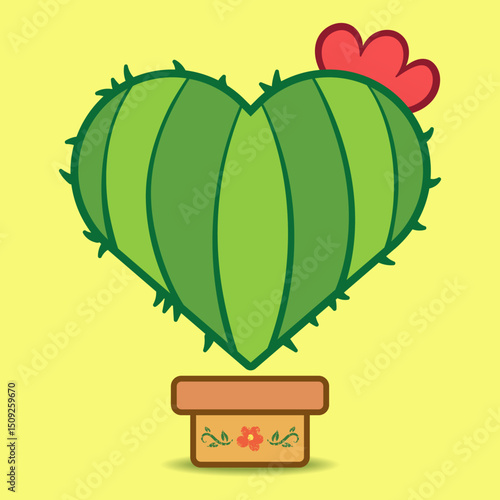 Cute cactus heart. Green cactus in heart shape. Cartoon, flat design