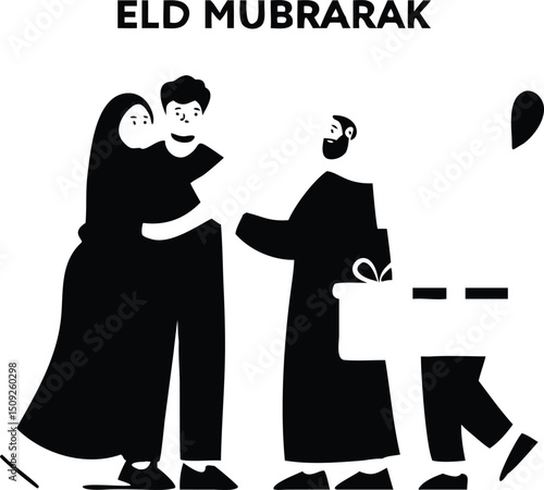 Wallpaper Mural Eid mubarak celebration illustration depicting family and gift giving in simple black and white minimalist style for islamic holiday greetings Torontodigital.ca