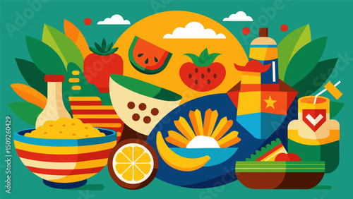 A celebration of the vibrant colors and textures of Latin American food capturing the essence of the region.. Vector illustration