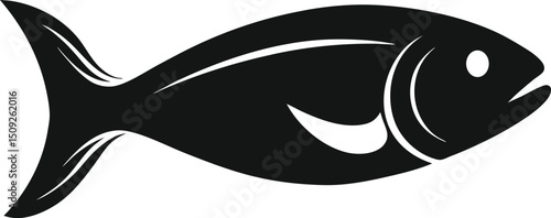 Black and White Stylized Fish Silhouette Isolated on White Background